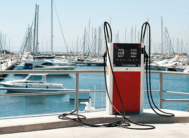 Marina fuel pump with boats in background
